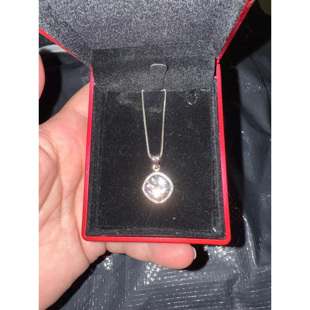 5 Carat Stone Pendant Necklace 18K White Gold Plated Silver Necklace - Picture 7 of 7